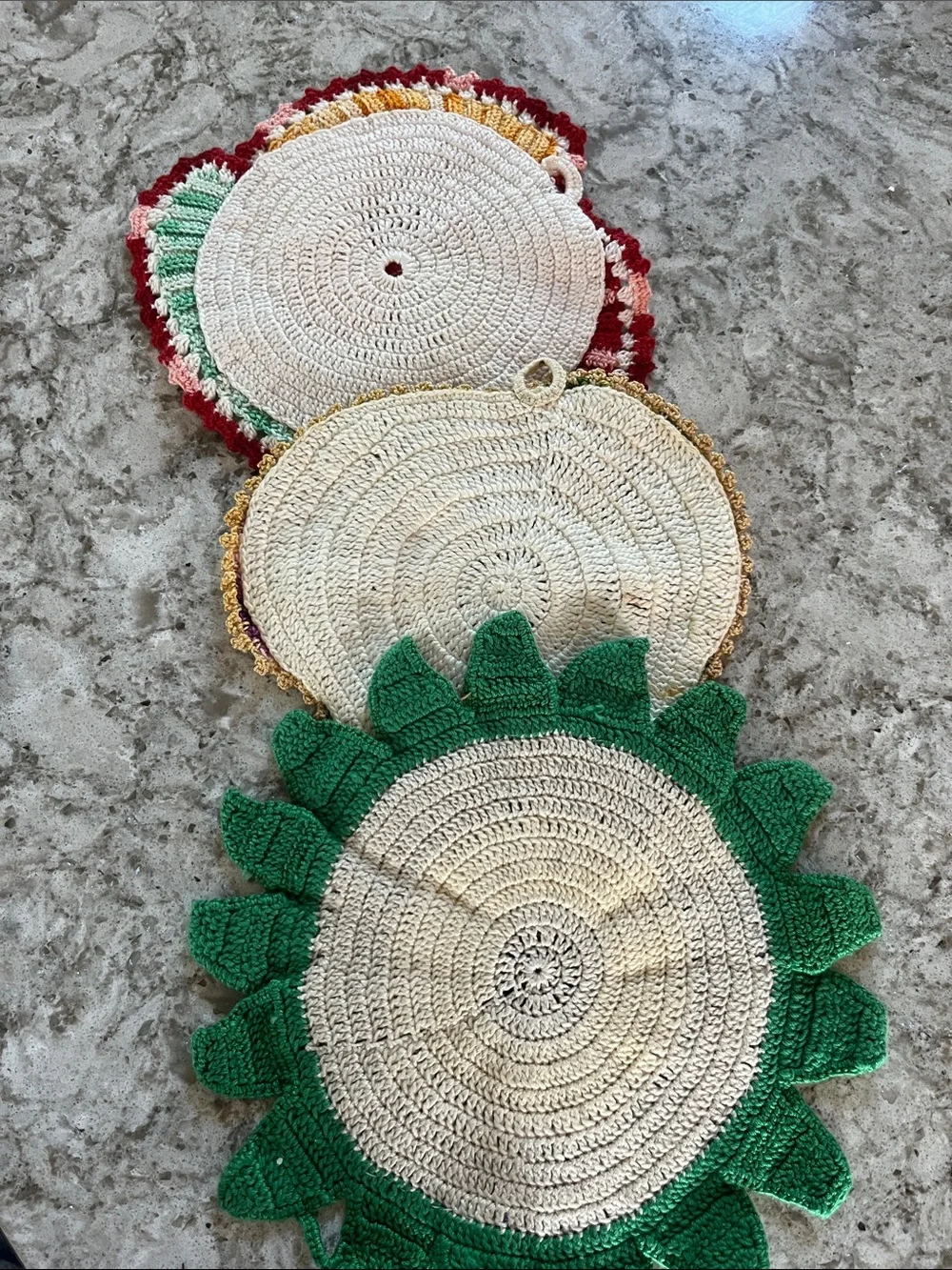 Vintage Handmade Crochet Floral Round potholders -3-